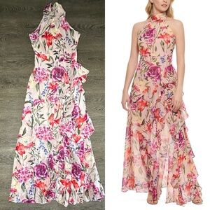 ELIZA J Womens Pink Zippered
Ruffled Closure at Back Floral
Halter size 2 NWOT